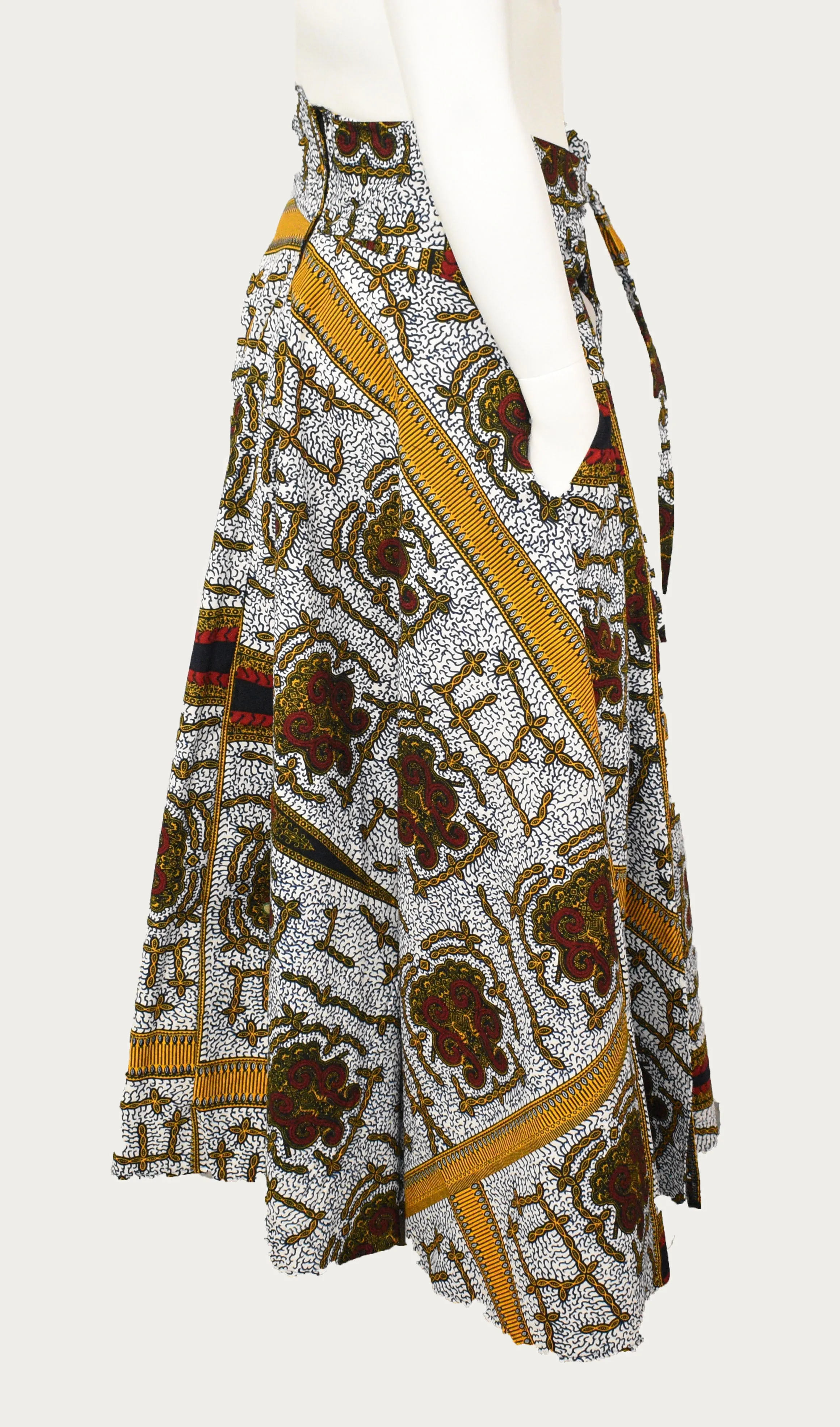 White Gold Floor Length Maxi Skirt On  Dutch Hollandaise Printed Fabric