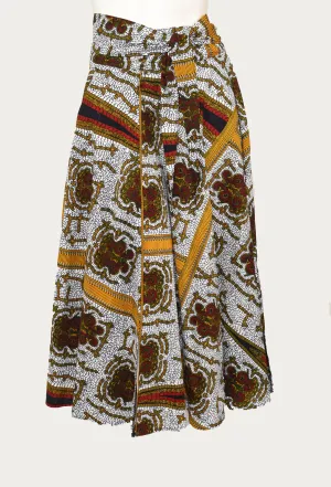 White Gold Floor Length Maxi Skirt On  Dutch Hollandaise Printed Fabric
