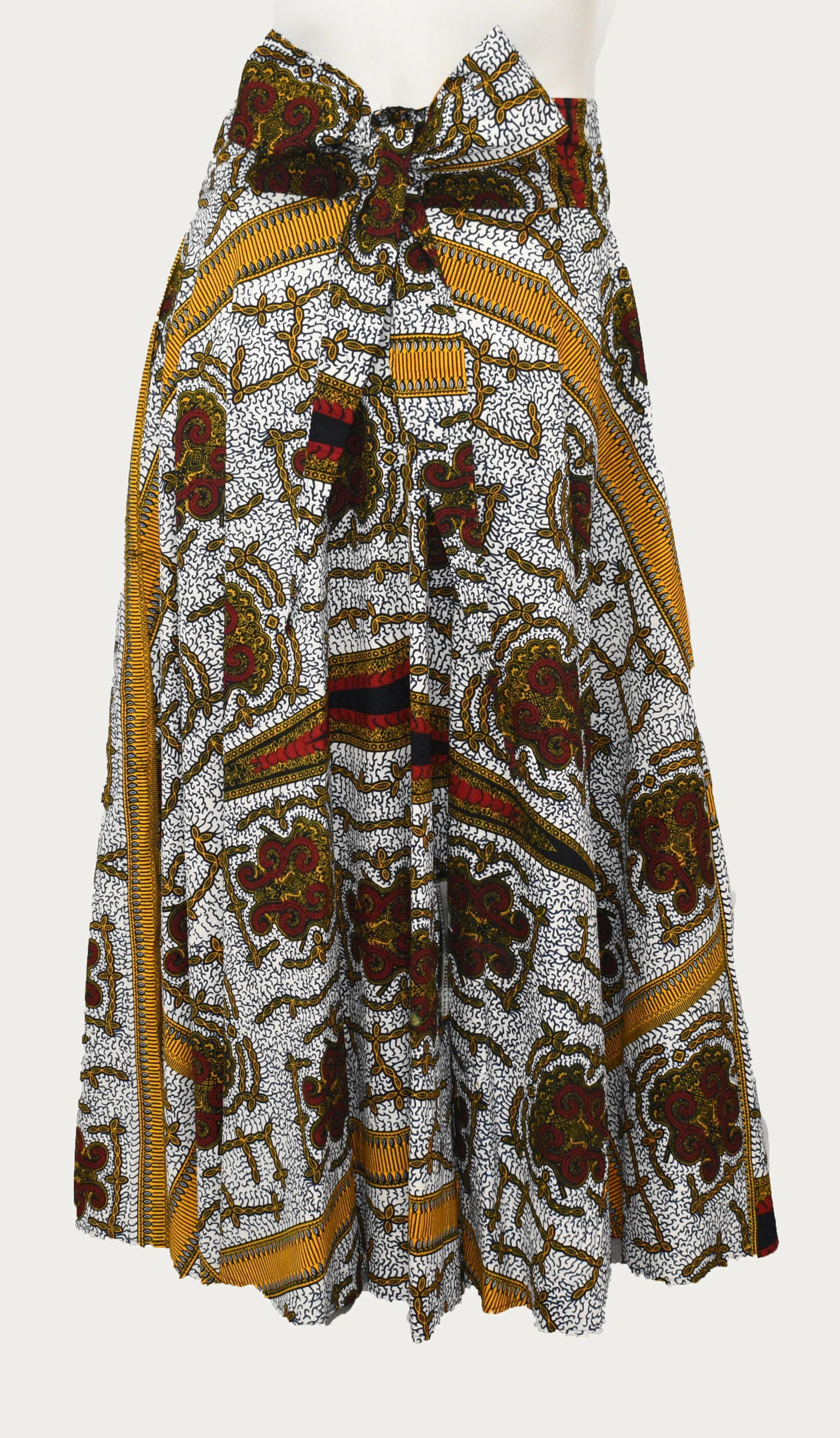 White Gold Floor Length Maxi Skirt On  Dutch Hollandaise Printed Fabric