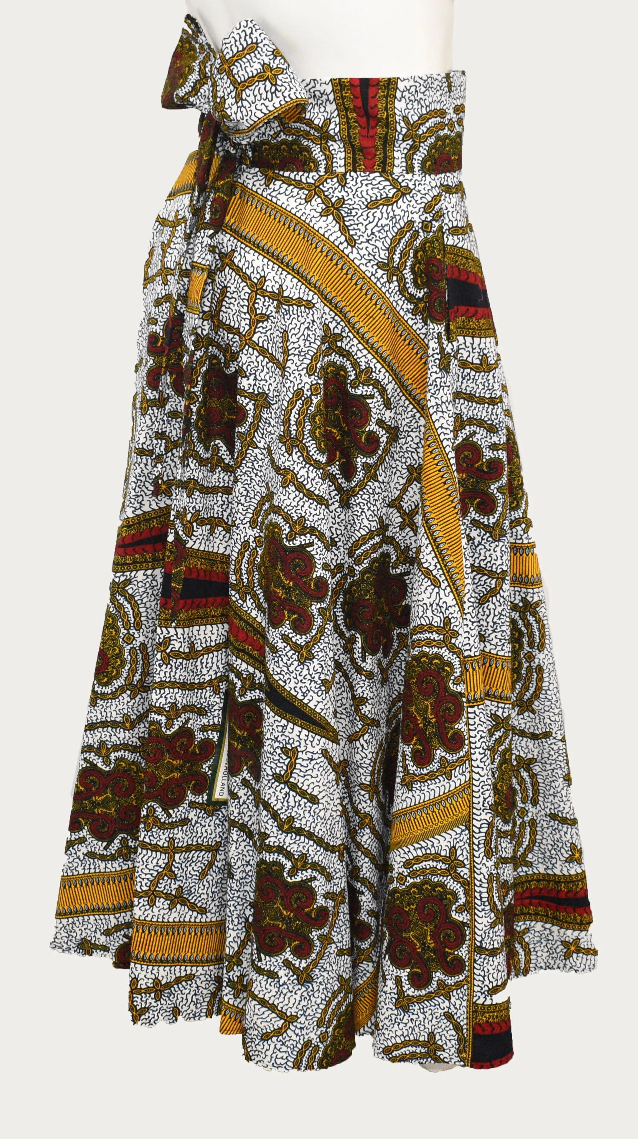 White Gold Floor Length Maxi Skirt On  Dutch Hollandaise Printed Fabric