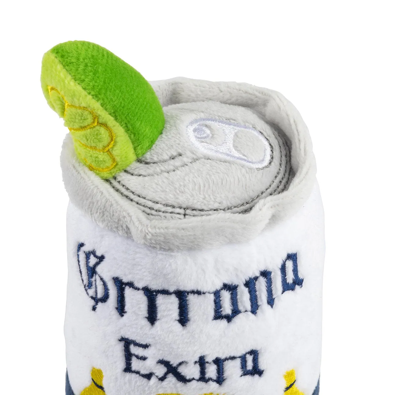 White Grrrona Can Corona Toy Plush Dog Pet Squeak Toy