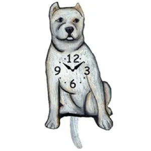 White Pointy Pit bull Dog Wagging Pendulum Clock