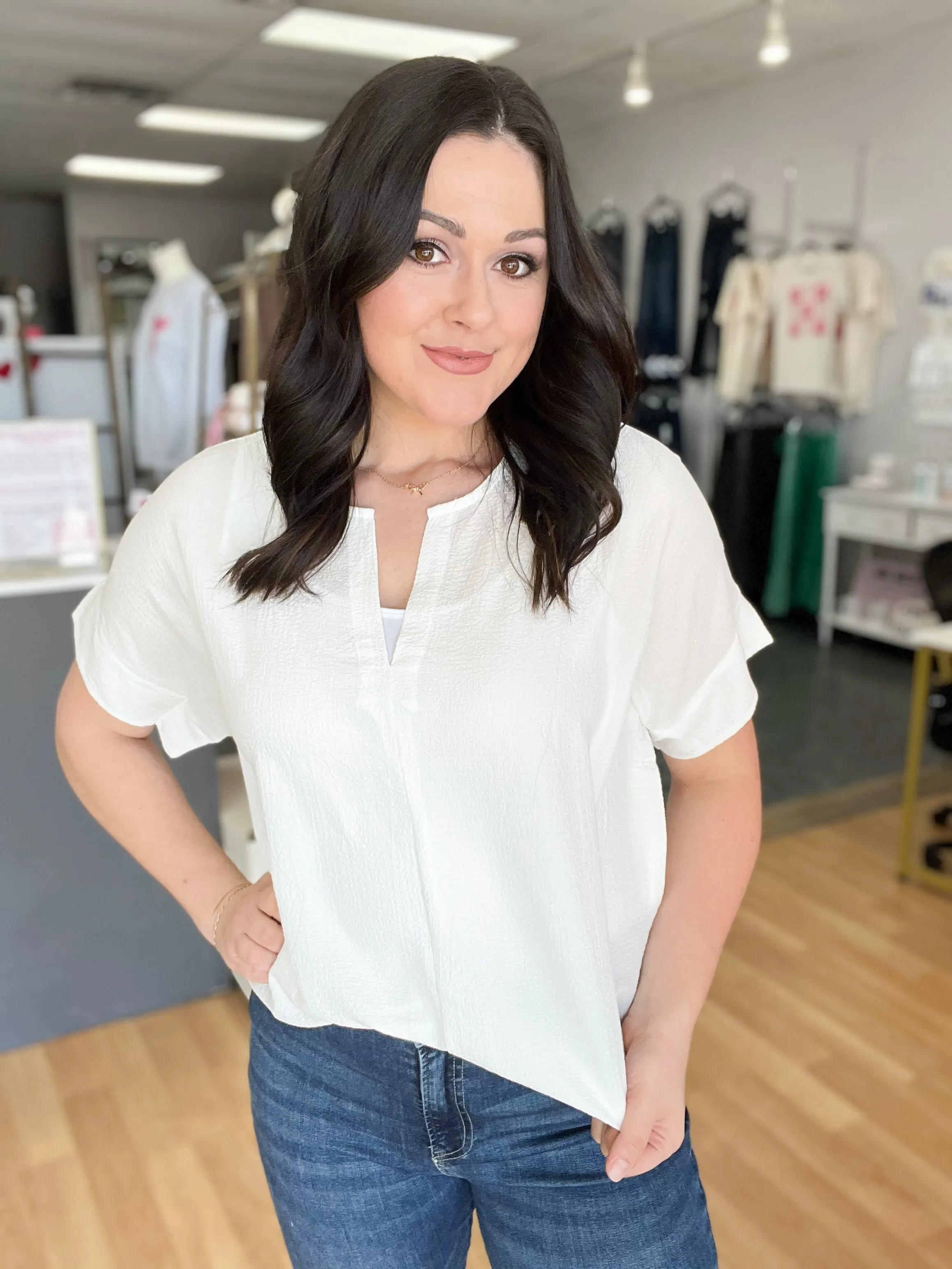 White V Neck Blouse