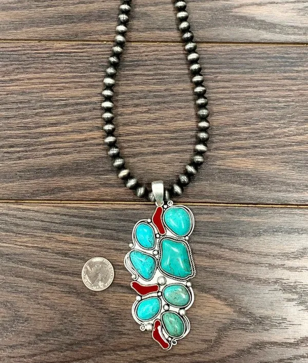 Winston 10mm Fashion Navajo Necklace With Turquoise & Coral Pendant - 30"