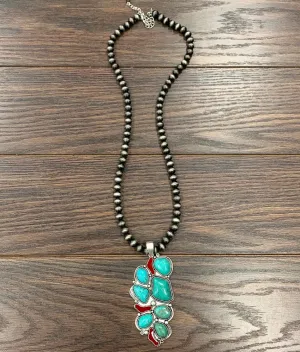 Winston 10mm Fashion Navajo Necklace With Turquoise & Coral Pendant - 30"