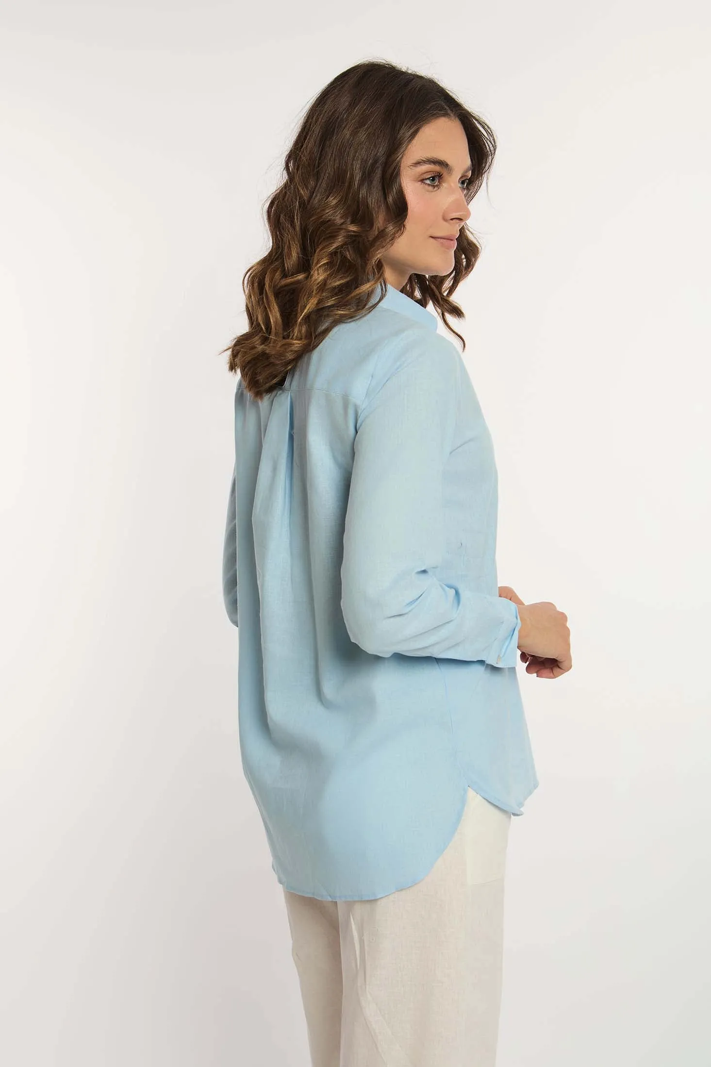 Women Blouse Long Sleeve Chest Cut Blue