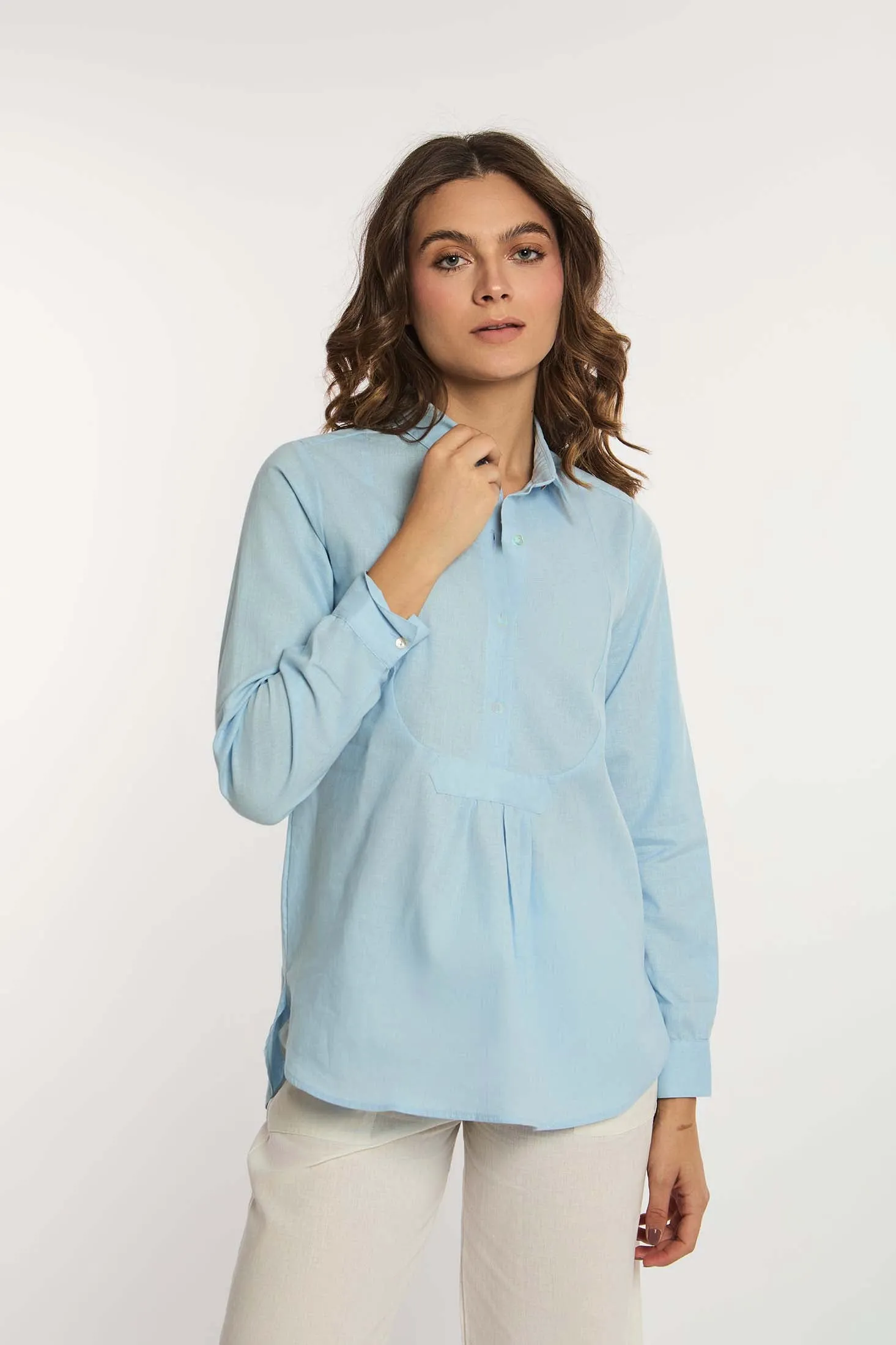 Women Blouse Long Sleeve Chest Cut Blue