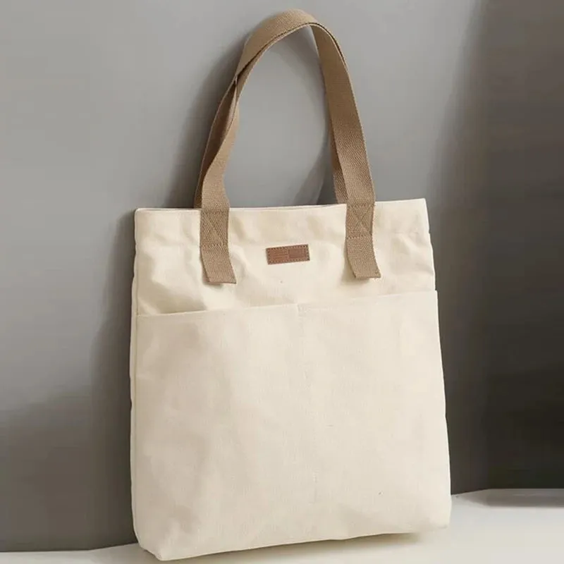 Women Canvas Tote Bag Solid Color Designer Ladies Casual Handbag Shoulder Bag Large Capacity Cotton Reusable Shopping Beach Bag