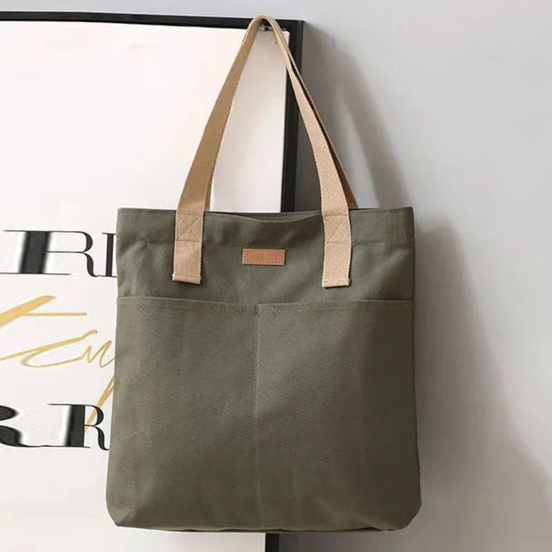Women Canvas Tote Bag Solid Color Designer Ladies Casual Handbag Shoulder Bag Large Capacity Cotton Reusable Shopping Beach Bag