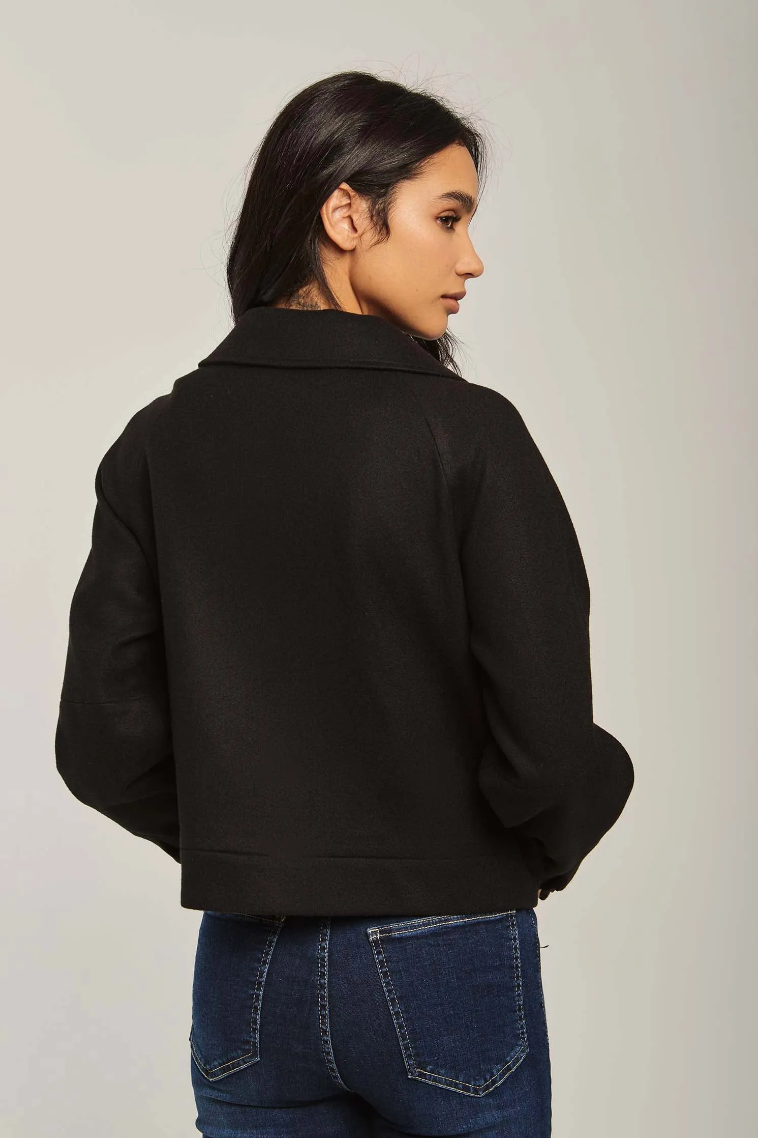 Women Jacket Box Shape Short Black