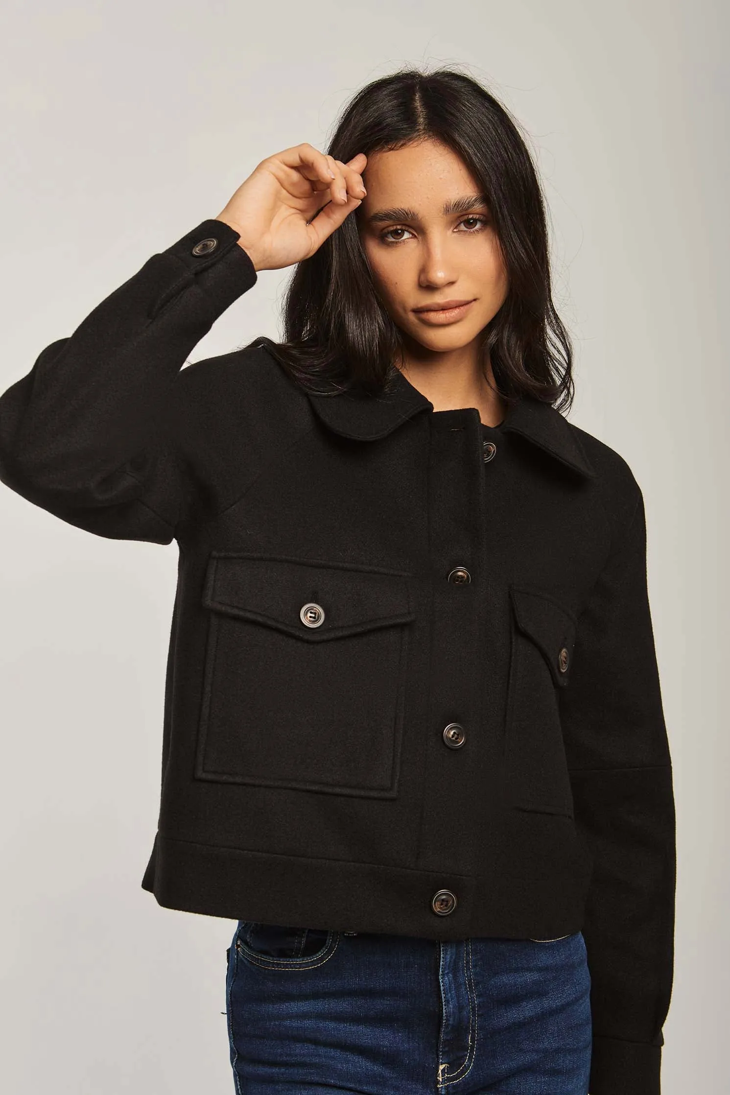 Women Jacket Box Shape Short Black