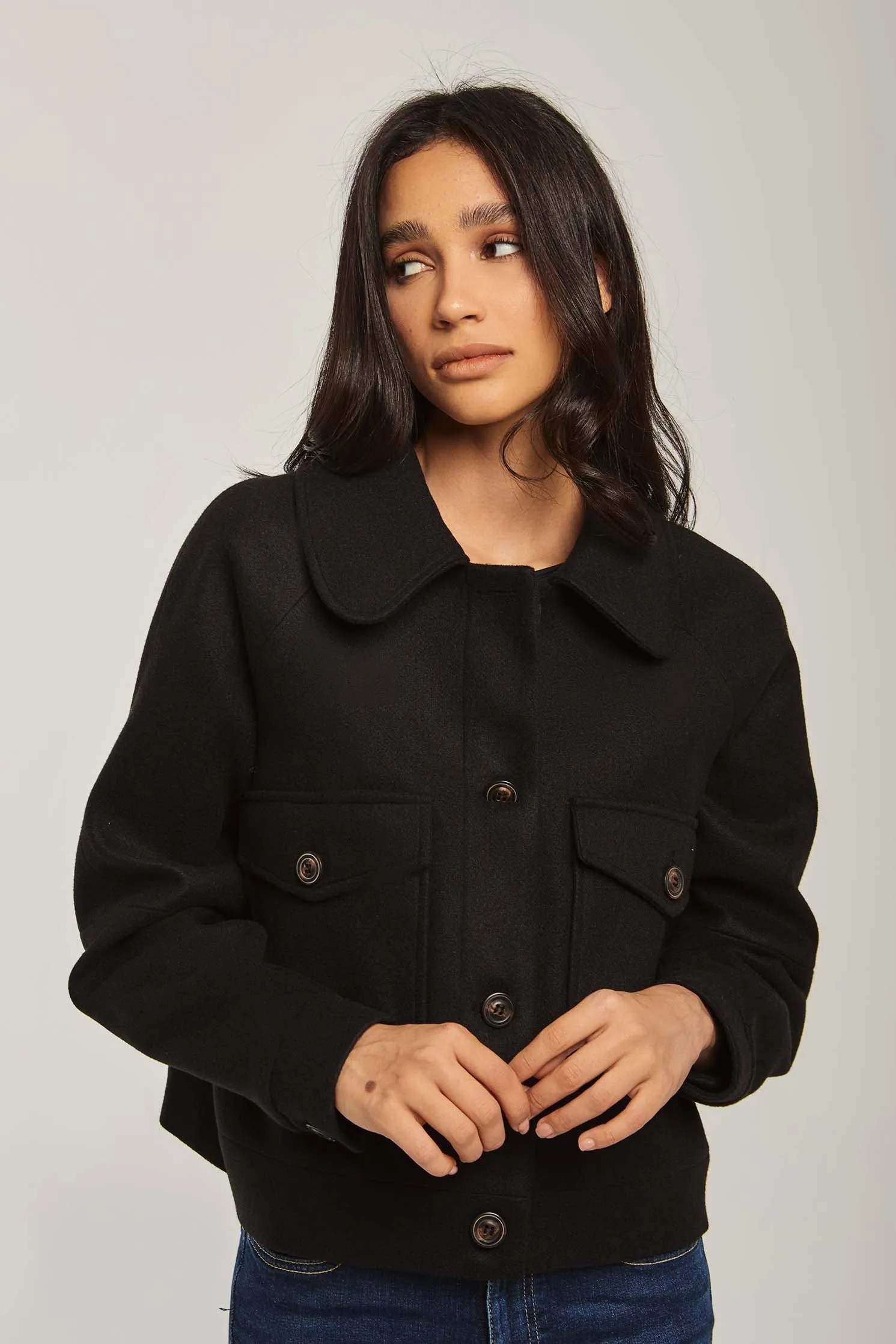 Women Jacket Box Shape Short Black
