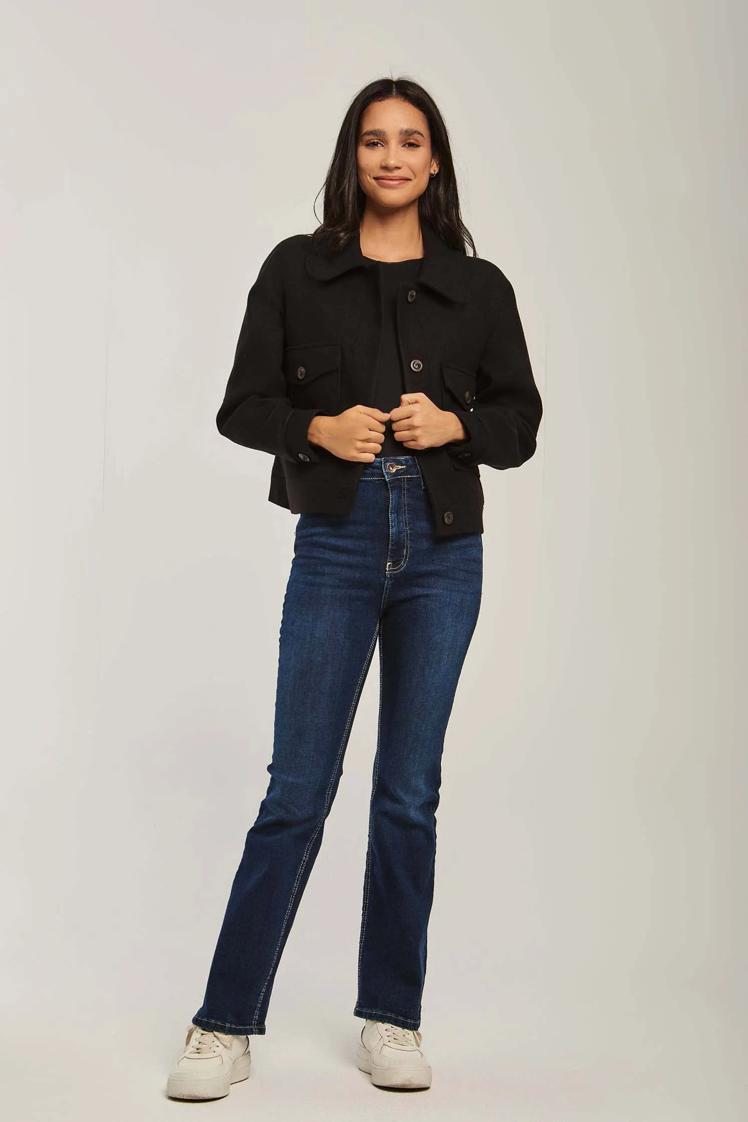 Women Jacket Box Shape Short Black