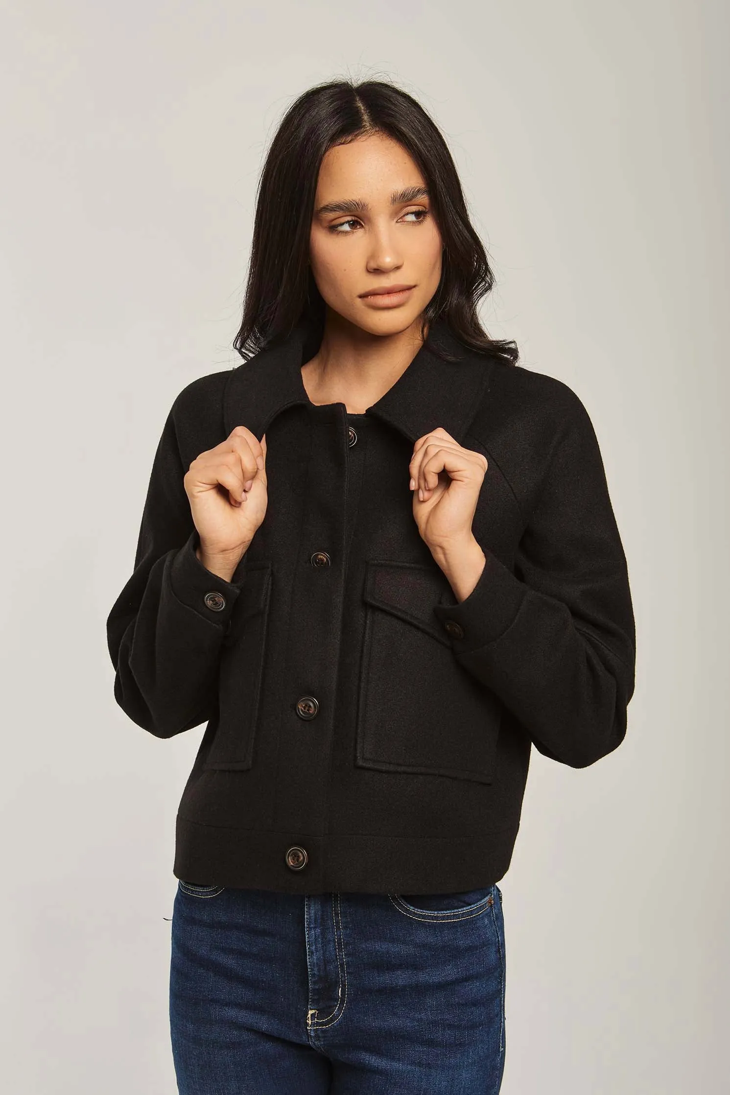 Women Jacket Box Shape Short Black