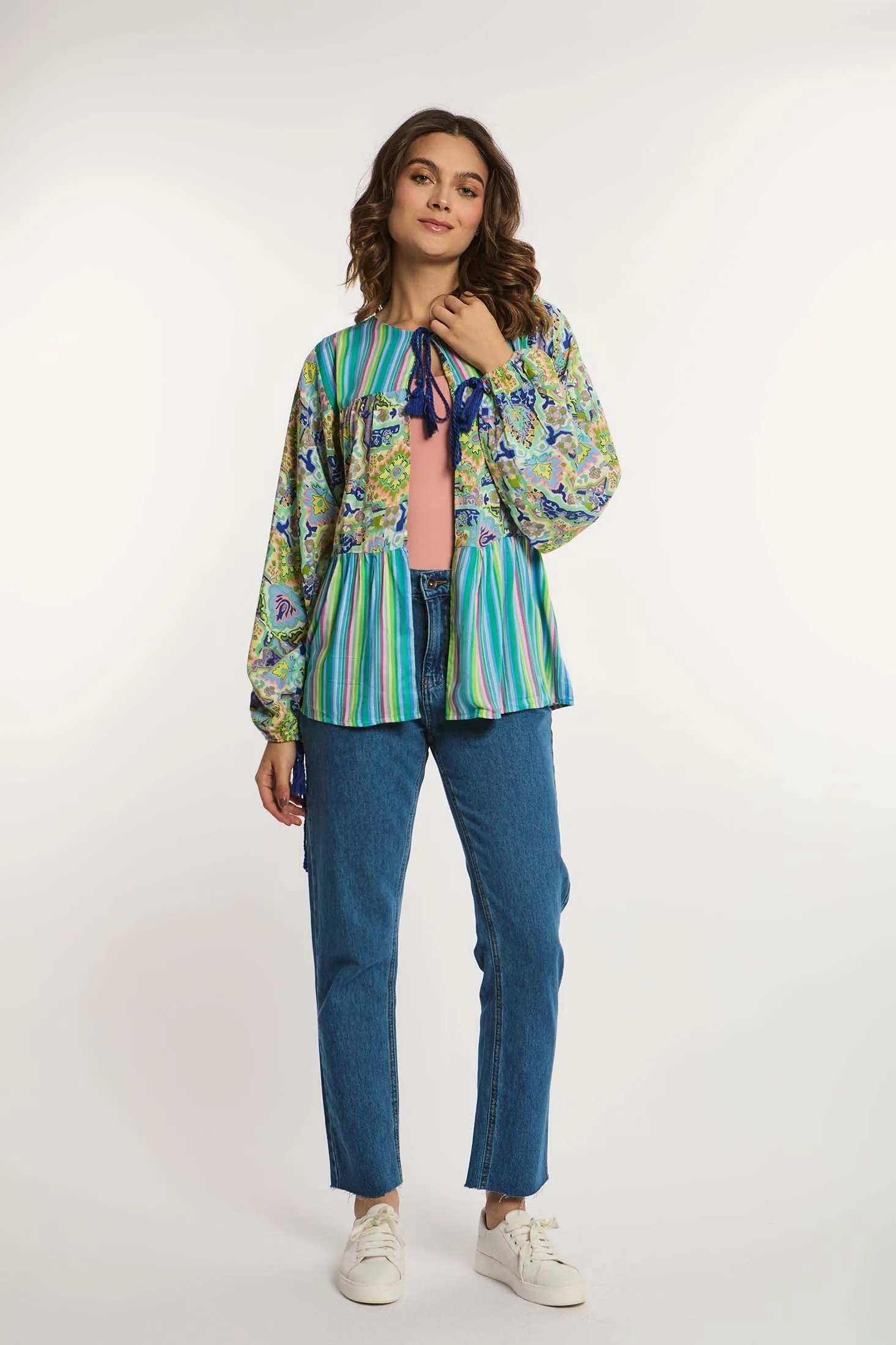 Women Kimono Viscose Short Kimono With Ruffle Multicolor
