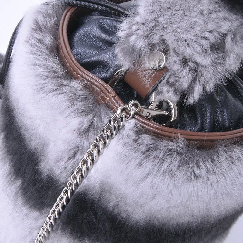 Women Real Rex Rabbit Fur Crossbody Handbags Fashion Plush Bucket Bags Cute Chain Shoulder Bag 8829