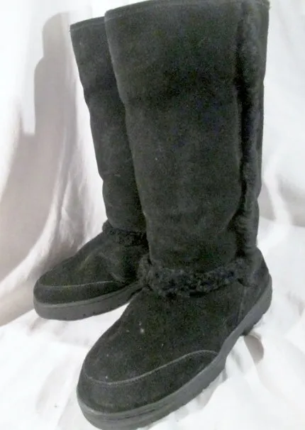 Womens LOYE Suede Shearling Sherpa Mukluk Leather Winter BOOTS 8 BLACK