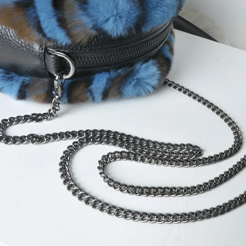 Women's Real Rex Rabbit Fur Handbags Fashion Mini Crossbody Bag Cute Plush Leopard Purse 2022 New Arrivals 8831
