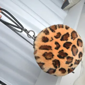 Women's Real Rex Rabbit Fur Handbags Fashion Mini Crossbody Bag Cute Plush Leopard Purse 2022 New Arrivals 8831