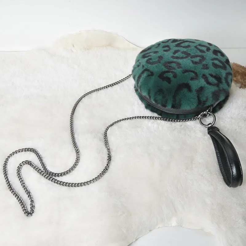 Women's Real Rex Rabbit Fur Handbags Fashion Mini Crossbody Bag Cute Plush Leopard Purse 2022 New Arrivals 8831