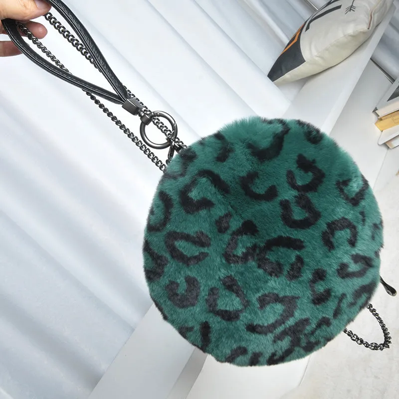 Women's Real Rex Rabbit Fur Handbags Fashion Mini Crossbody Bag Cute Plush Leopard Purse 2022 New Arrivals 8831