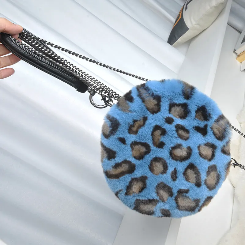 Women's Real Rex Rabbit Fur Handbags Fashion Mini Crossbody Bag Cute Plush Leopard Purse 2022 New Arrivals 8831