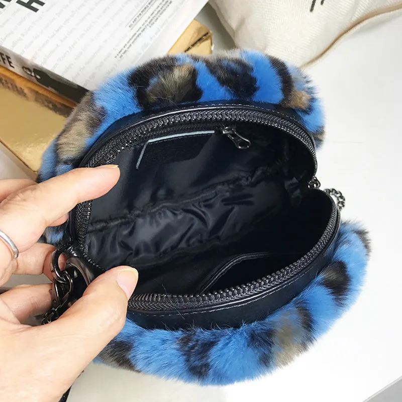 Women's Real Rex Rabbit Fur Handbags Fashion Mini Crossbody Bag Cute Plush Leopard Purse 2022 New Arrivals 8831