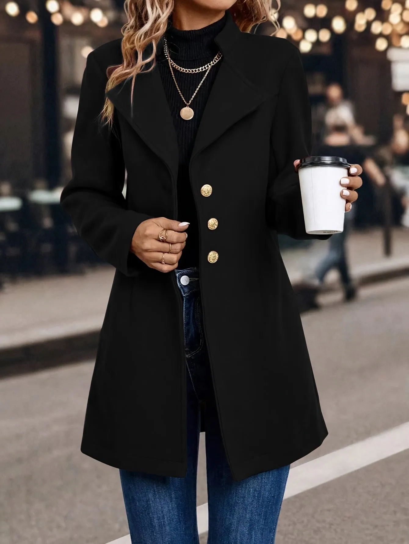 Womens SlimFit Elegant Solid Color Blazer Coat