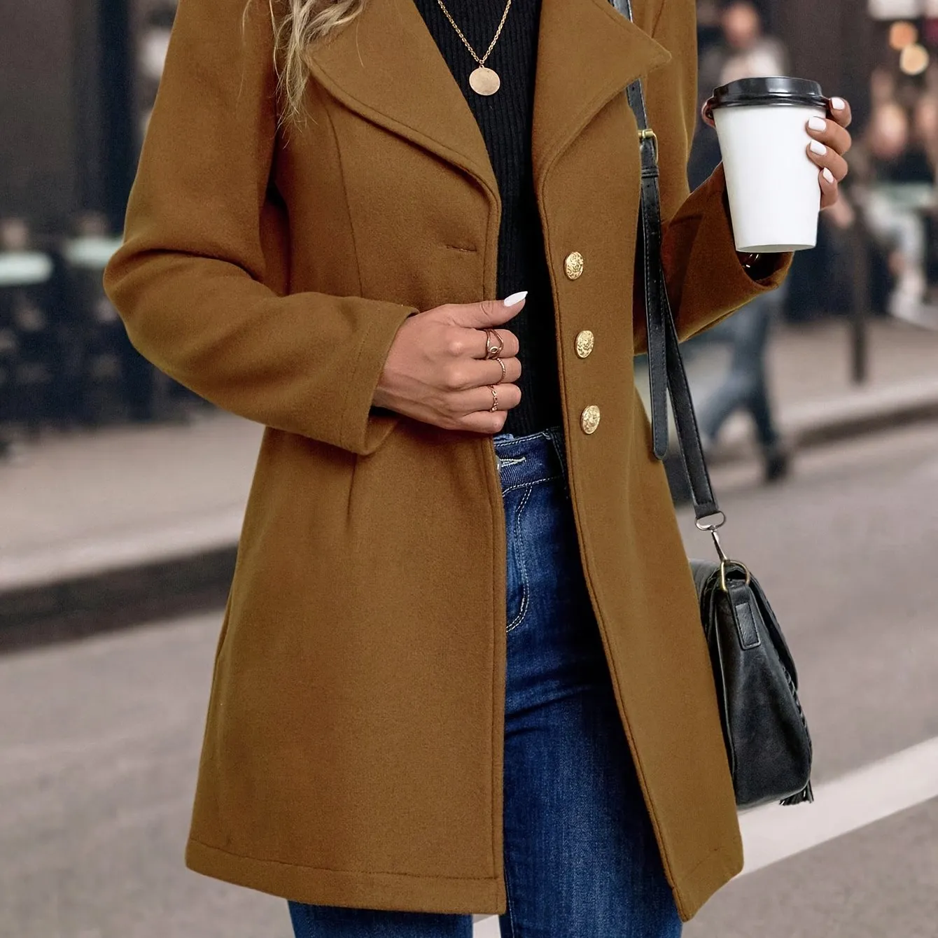 Womens SlimFit Elegant Solid Color Blazer Coat