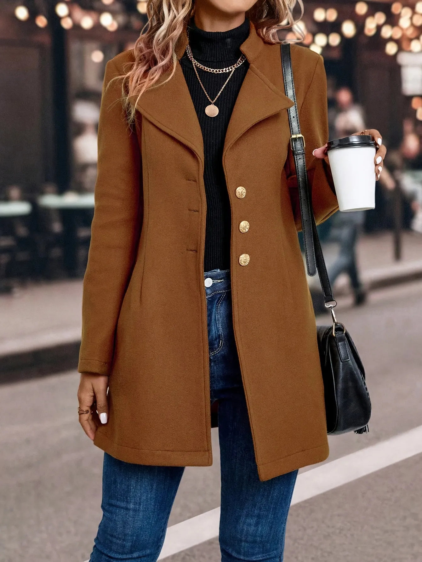 Womens SlimFit Elegant Solid Color Blazer Coat