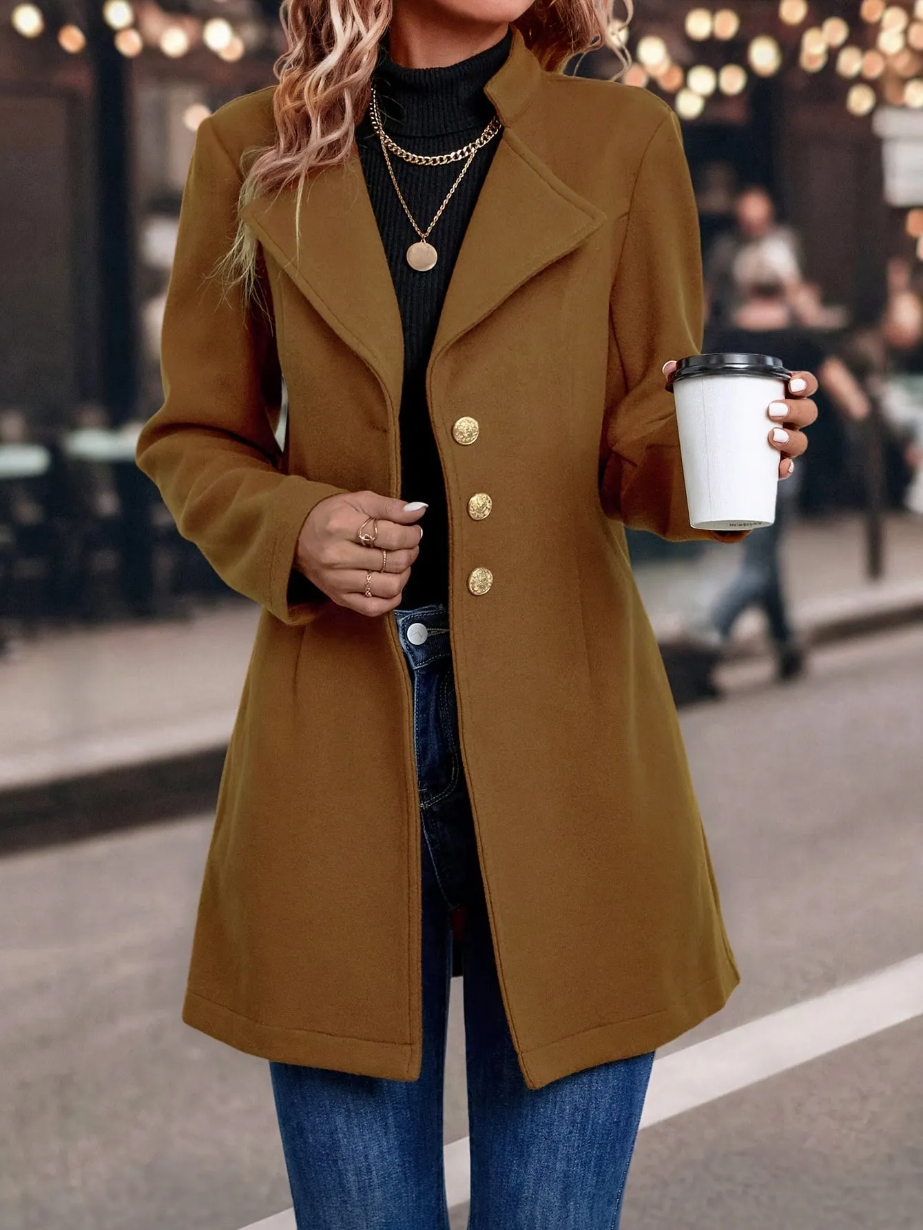 Womens SlimFit Elegant Solid Color Blazer Coat
