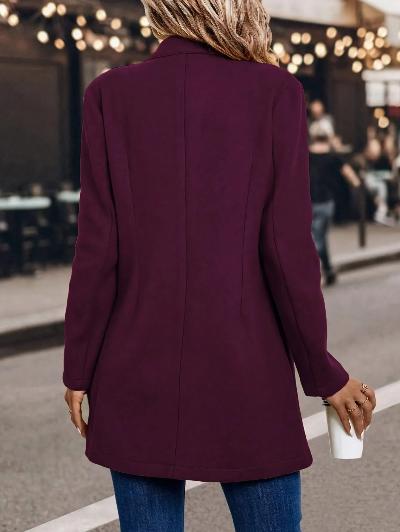 Womens SlimFit Elegant Solid Color Blazer Coat