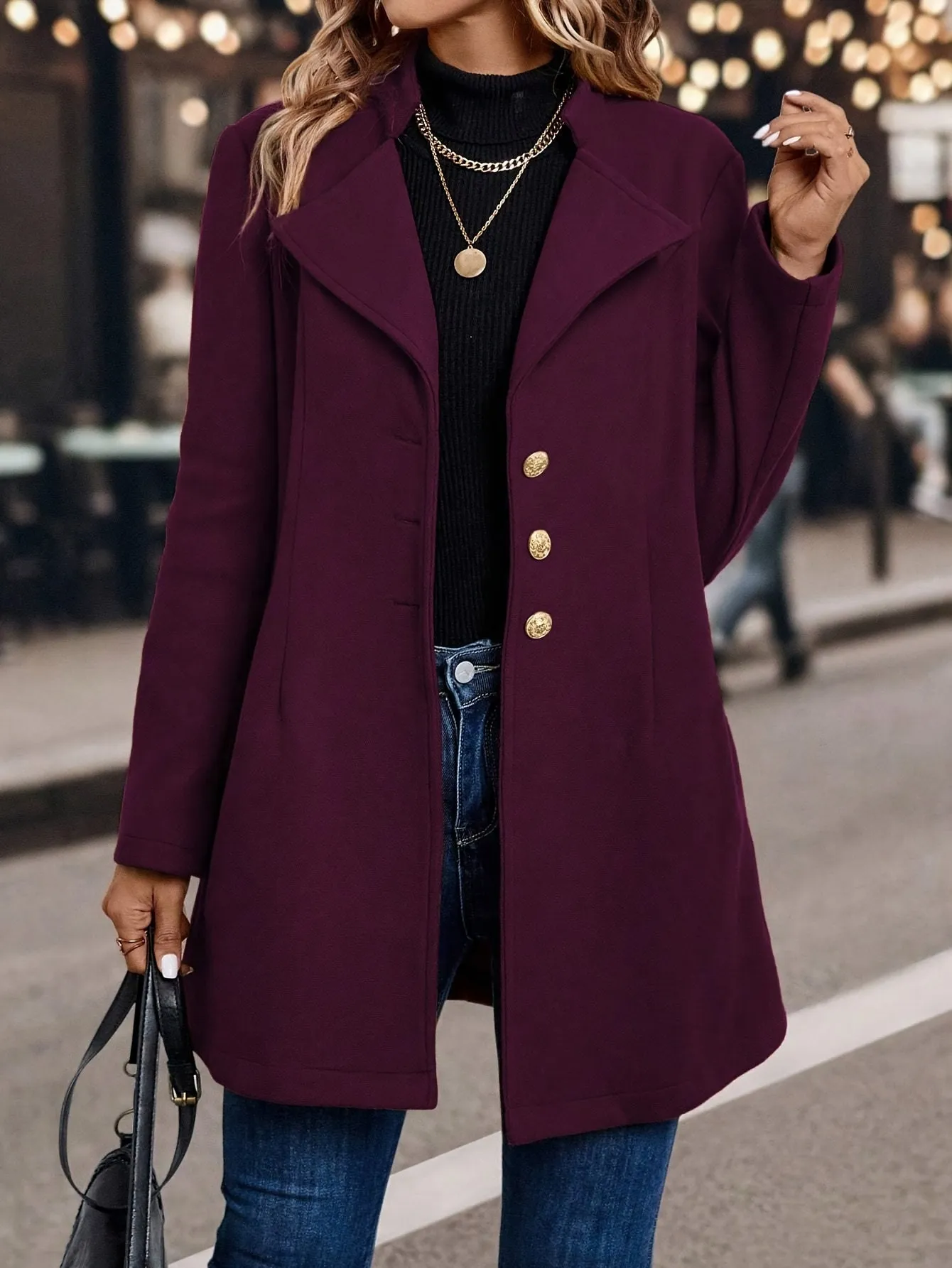 Womens SlimFit Elegant Solid Color Blazer Coat