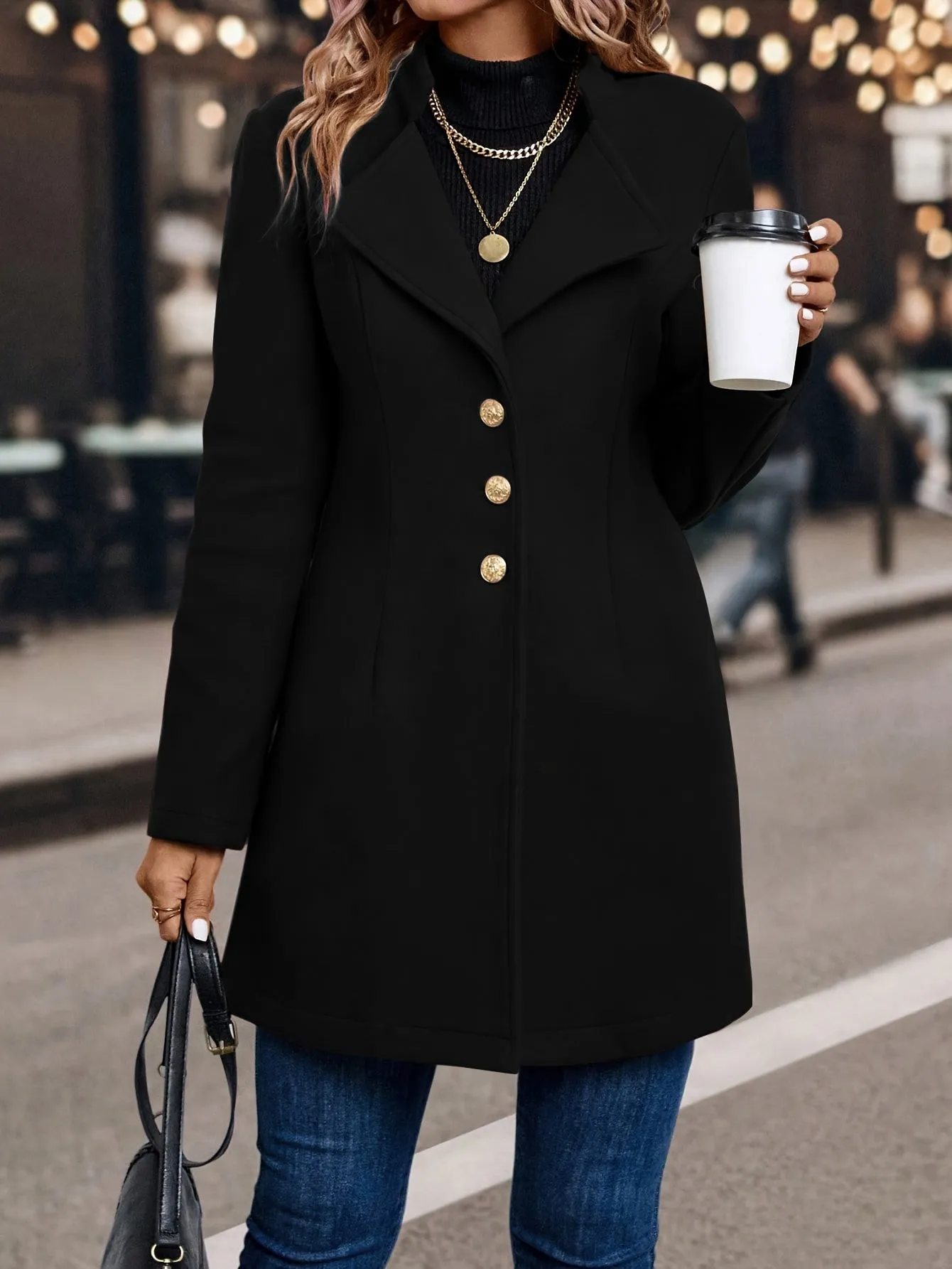 Womens SlimFit Elegant Solid Color Blazer Coat