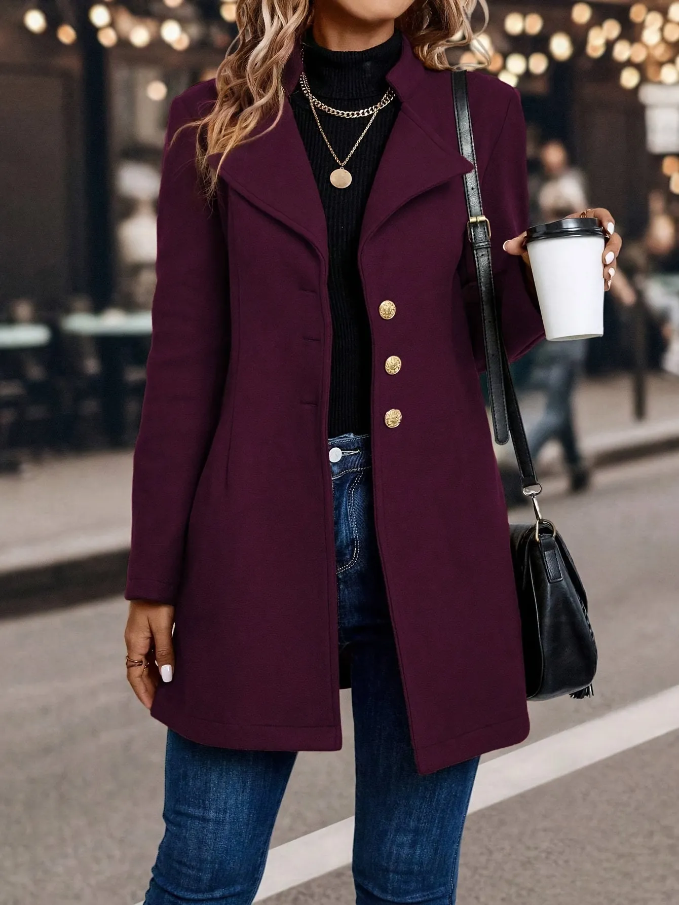 Womens SlimFit Elegant Solid Color Blazer Coat