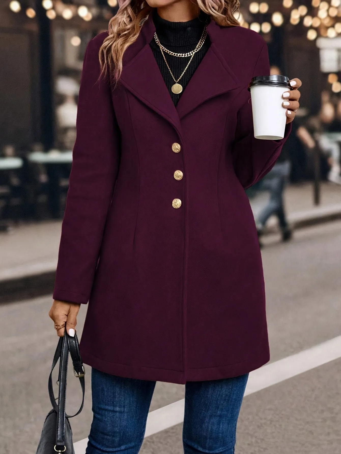 Womens SlimFit Elegant Solid Color Blazer Coat