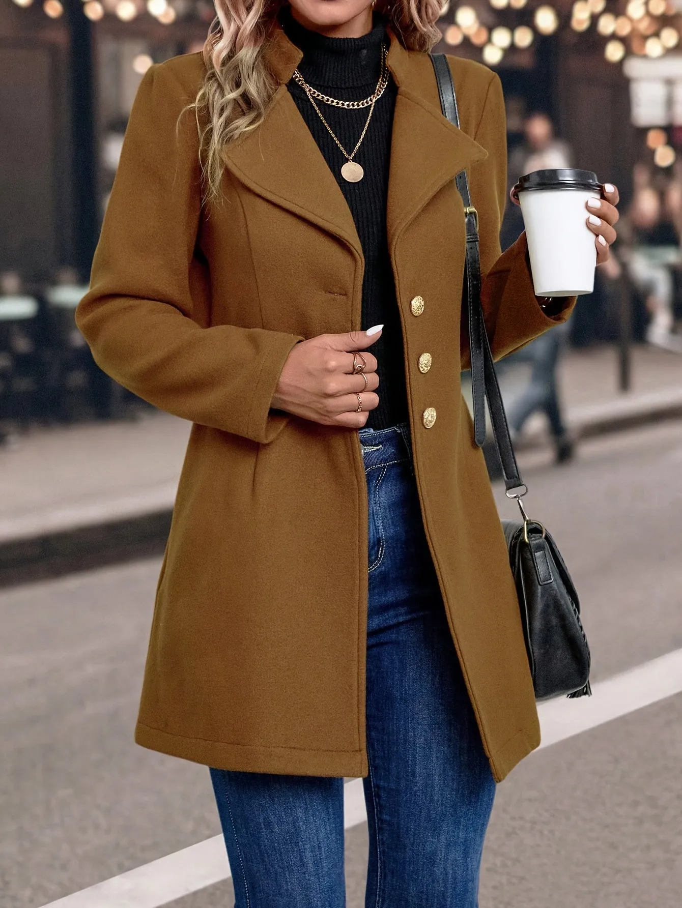 Womens SlimFit Elegant Solid Color Blazer Coat