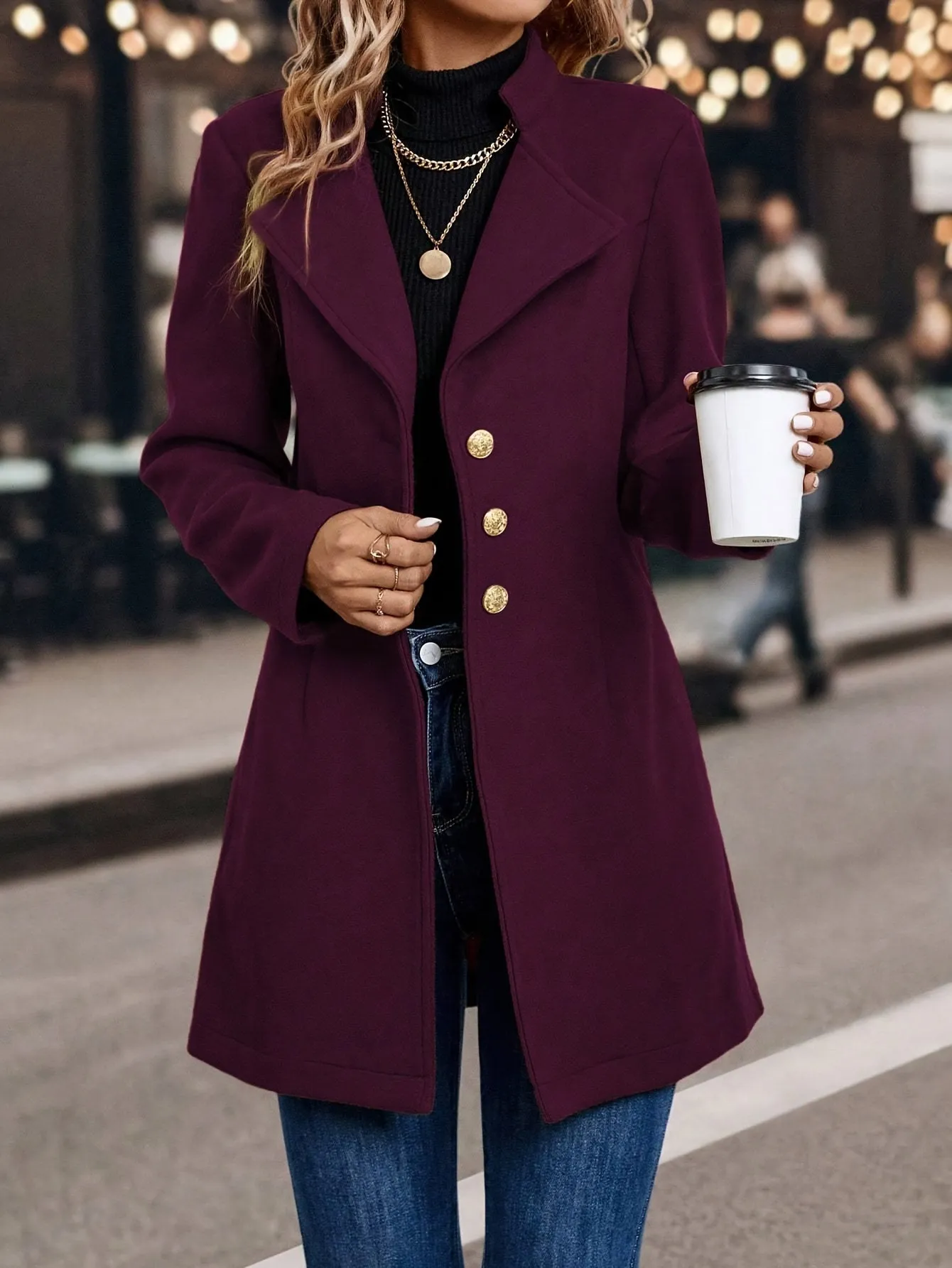 Womens SlimFit Elegant Solid Color Blazer Coat