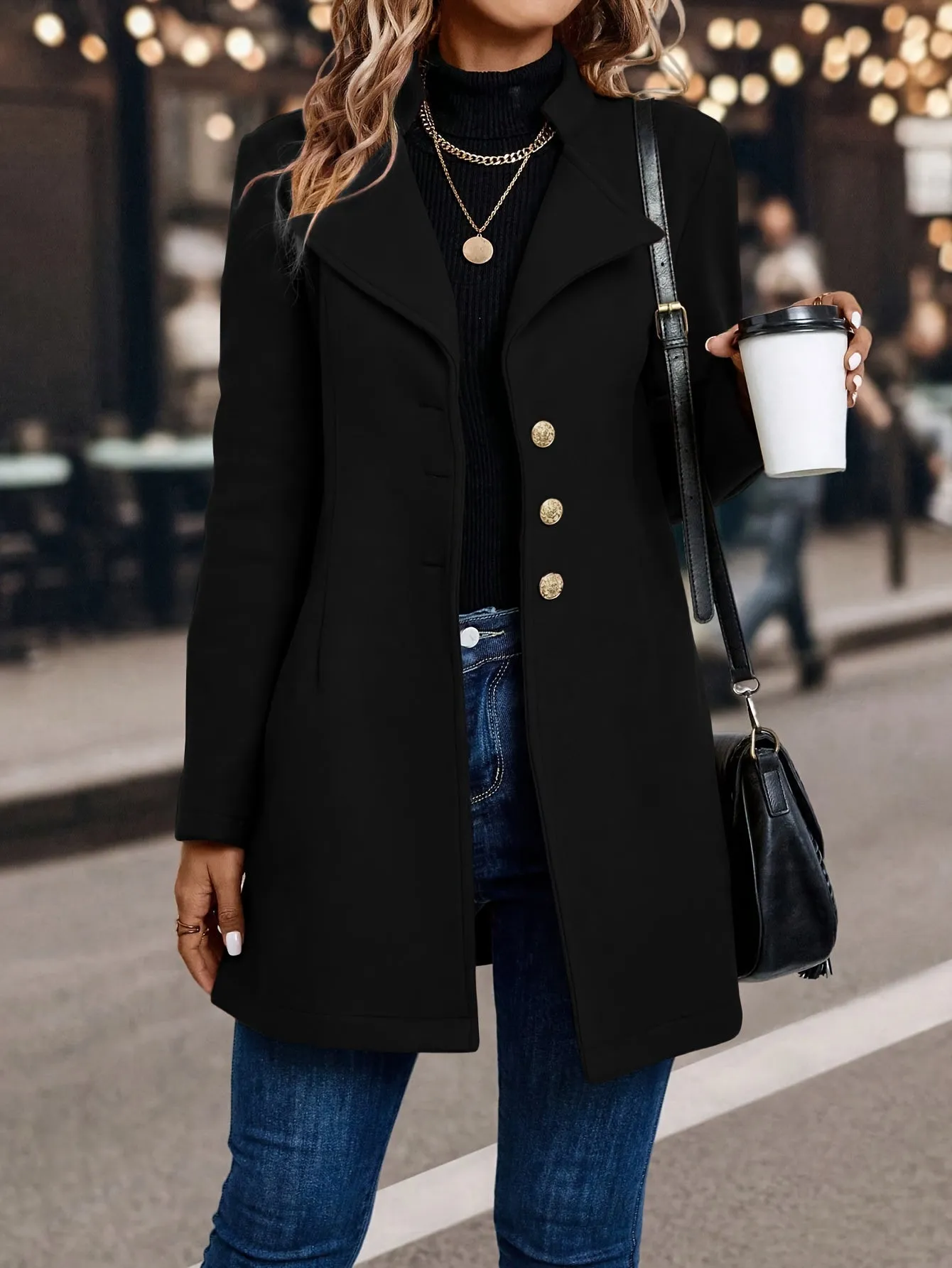 Womens SlimFit Elegant Solid Color Blazer Coat