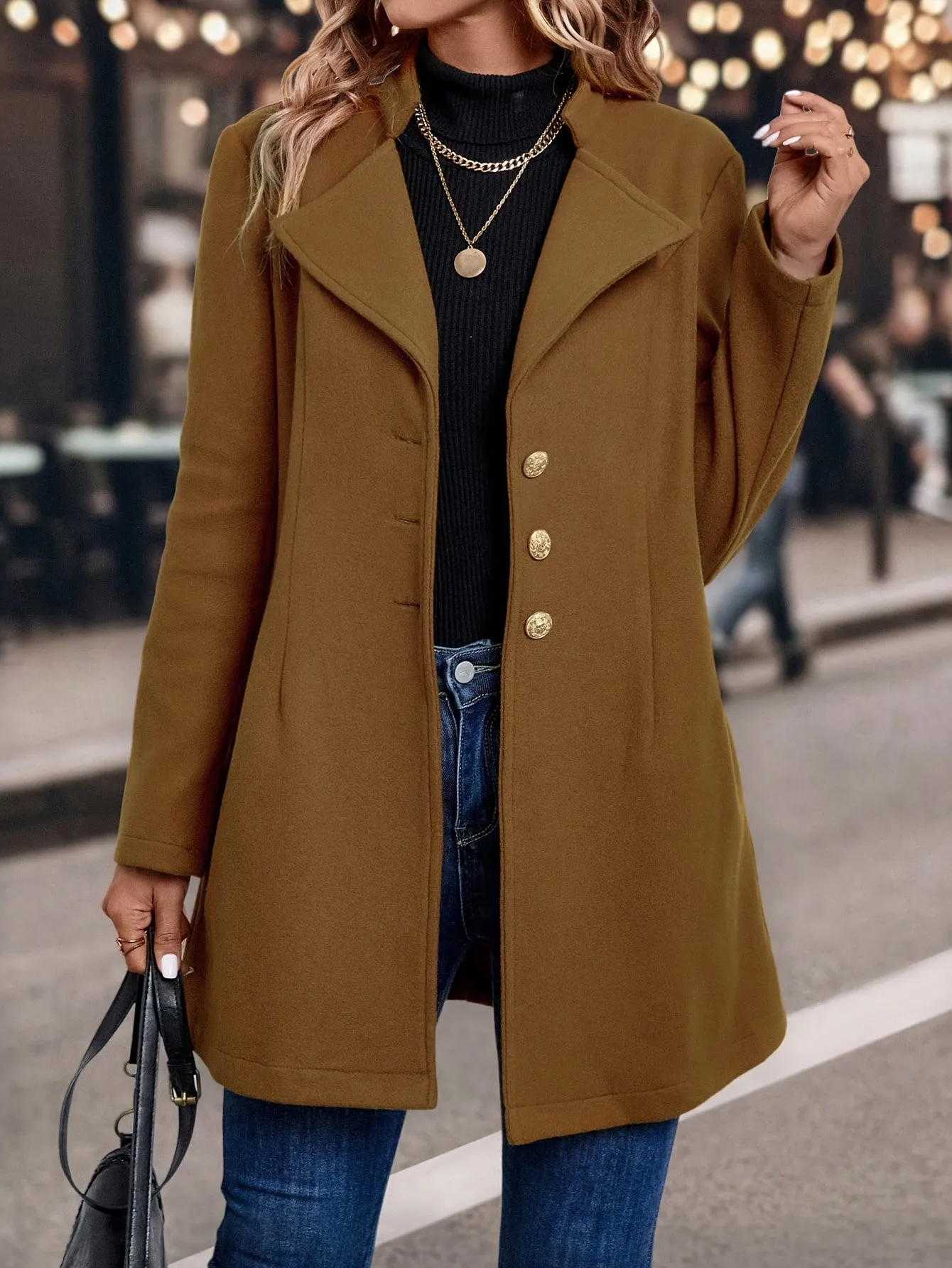 Womens SlimFit Elegant Solid Color Blazer Coat