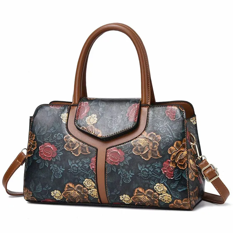Women's Vintage Attractive Flower Print Design Handbags