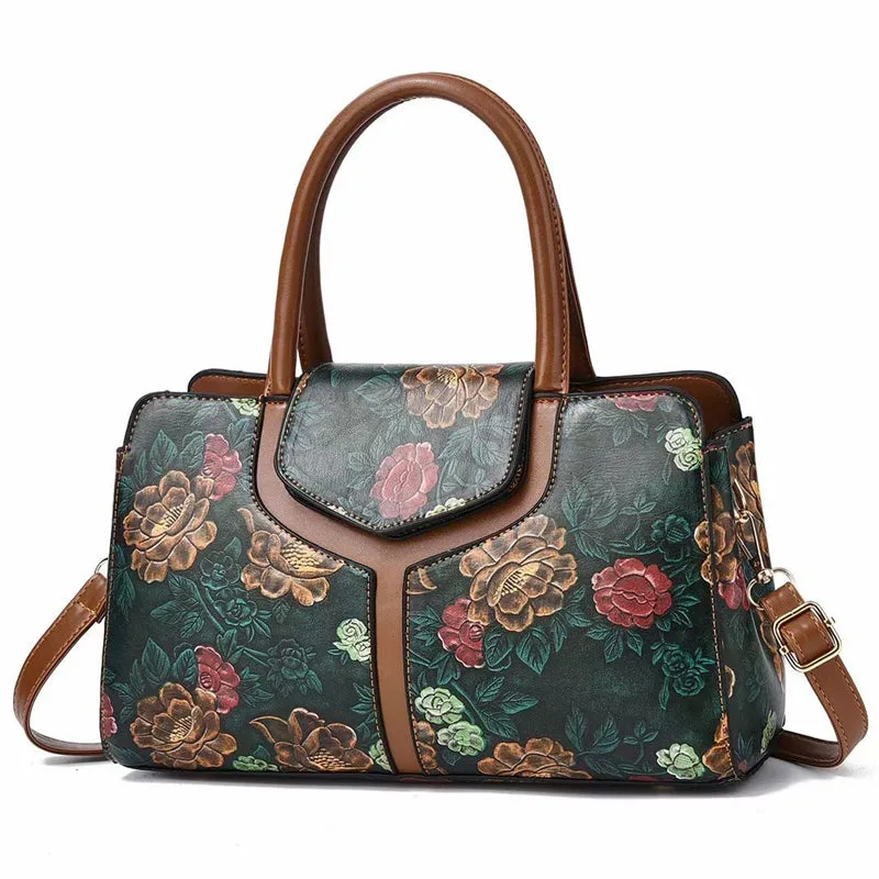 Women's Vintage Attractive Flower Print Design Handbags