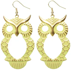 Yellow Cutout Dangle Hoot Owl Earrings