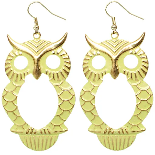 Yellow Cutout Dangle Hoot Owl Earrings