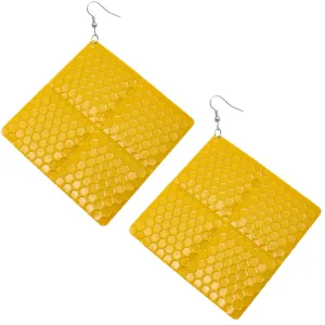 Yellow Oversized Hammered Honeycomb Pyramid Earrings