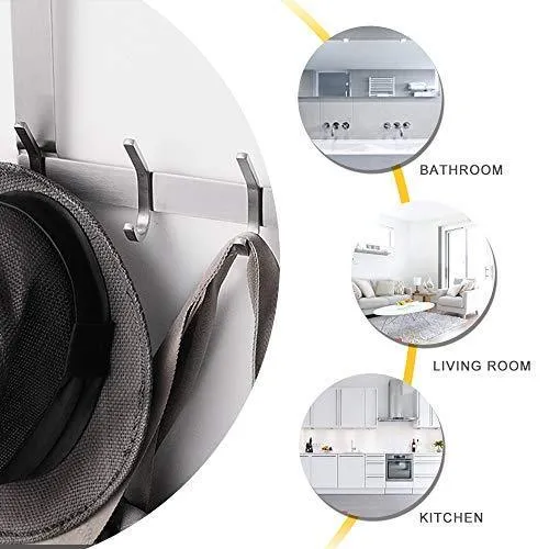 YUMORE Door Hanger,Stainless Steel Heavy Duty Over The Door Hook for Coats Robes Hats Clothes Towels, Hanging Towel Rack Organizer, Easy Install Space Saving Bathroom Hooks