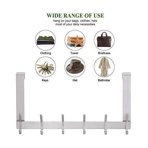 YUMORE Door Hanger,Stainless Steel Heavy Duty Over The Door Hook for Coats Robes Hats Clothes Towels, Hanging Towel Rack Organizer, Easy Install Space Saving Bathroom Hooks