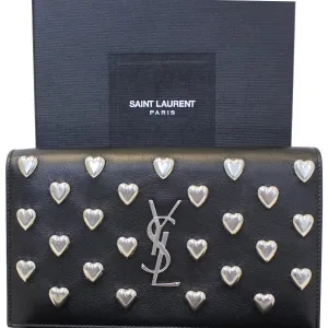 YVES SAINT LAURENT Kate Studded Black Leather Chain Clutch Crossbody Bag