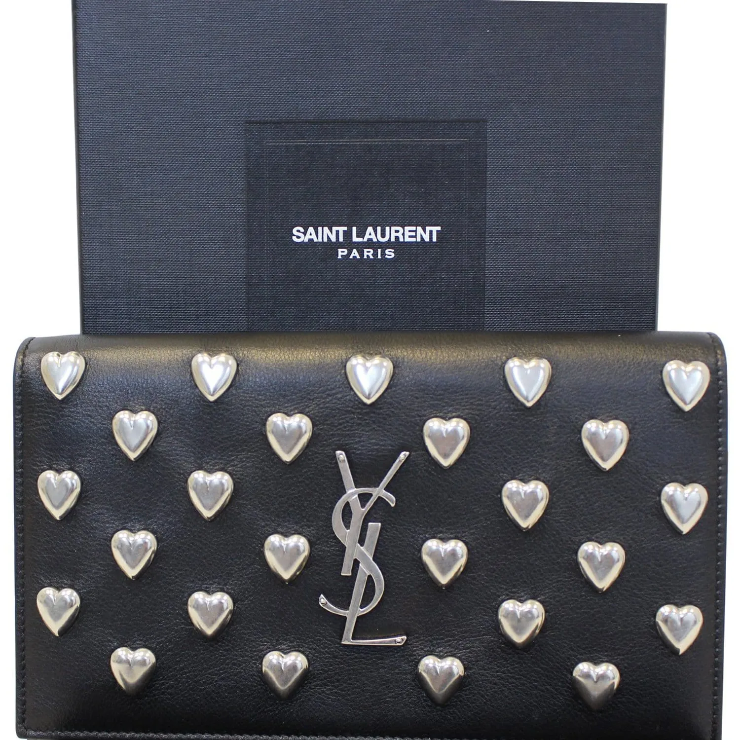 YVES SAINT LAURENT Kate Studded Black Leather Chain Clutch Crossbody Bag