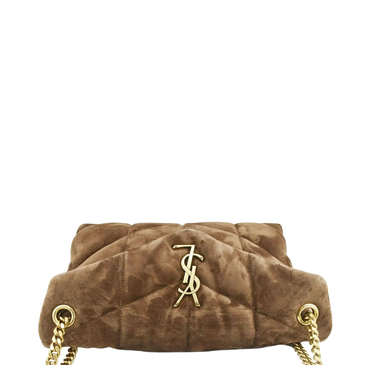 YVES SAINT LAURENT Loulou Puffer Quilted Suede Chain Shoulder Bag Brown